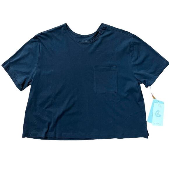 Johnny Was Calme Boxy Fit Cropped Pocket Tee Cotton Black Womens Size Medium NWT - Picture 1 of 7